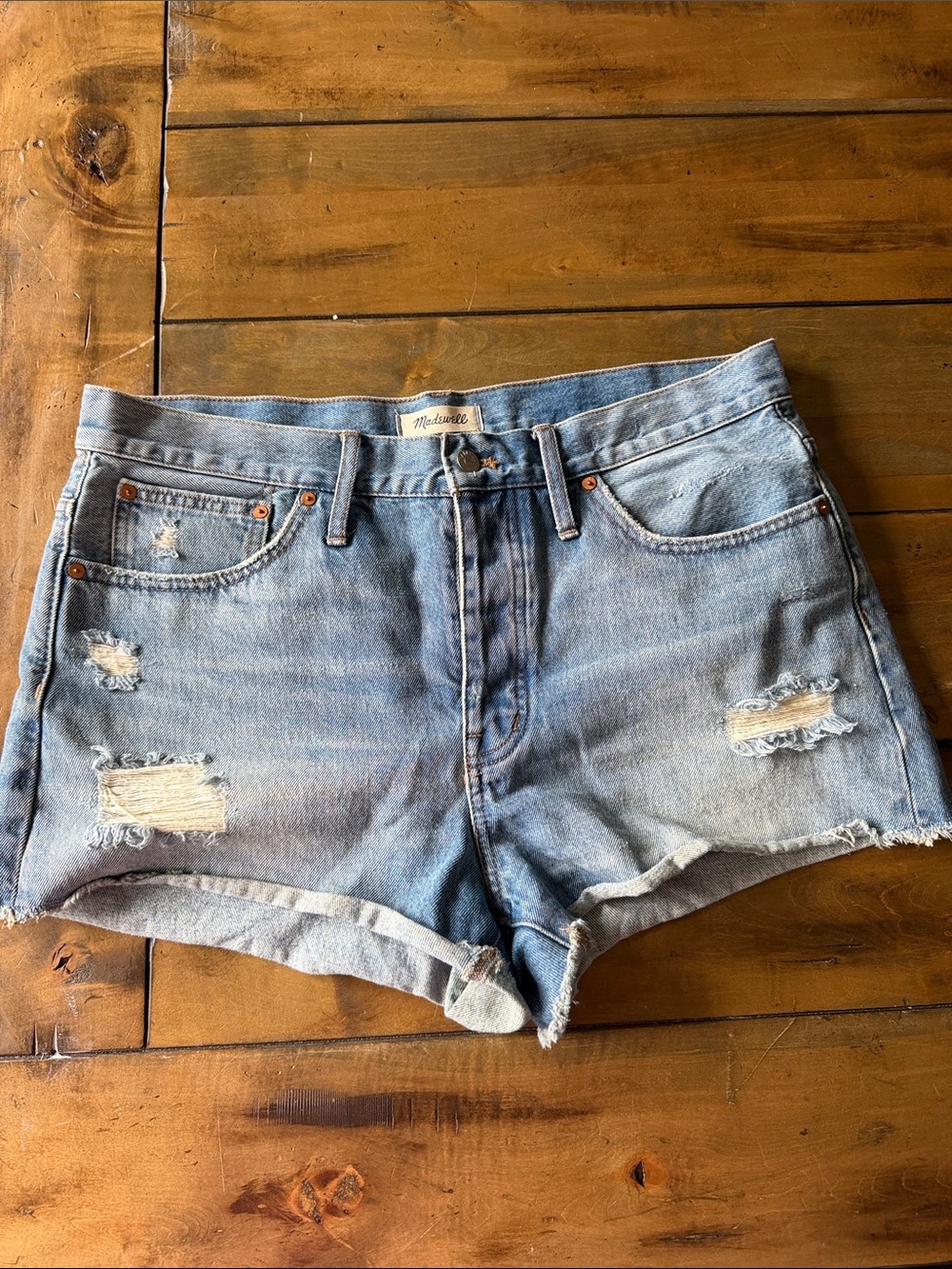 Madewell Light Wash Distressed Denim Cutoff Shorts